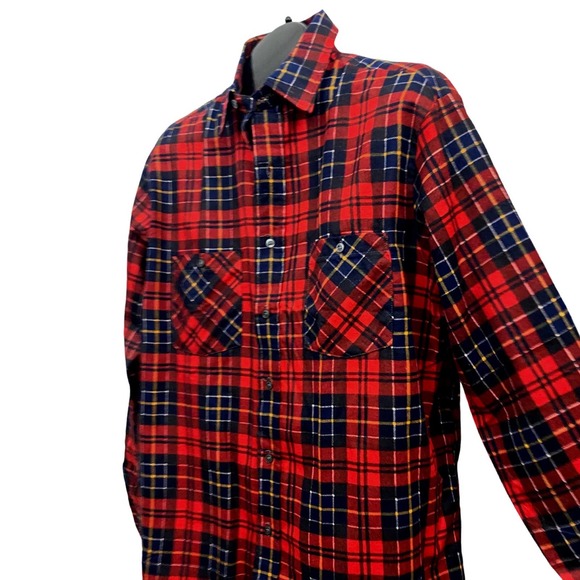 Vintage Red Plaid Checked Cotton Button Up Flannel Shirt / Men’s Large - Picture 2 of 5